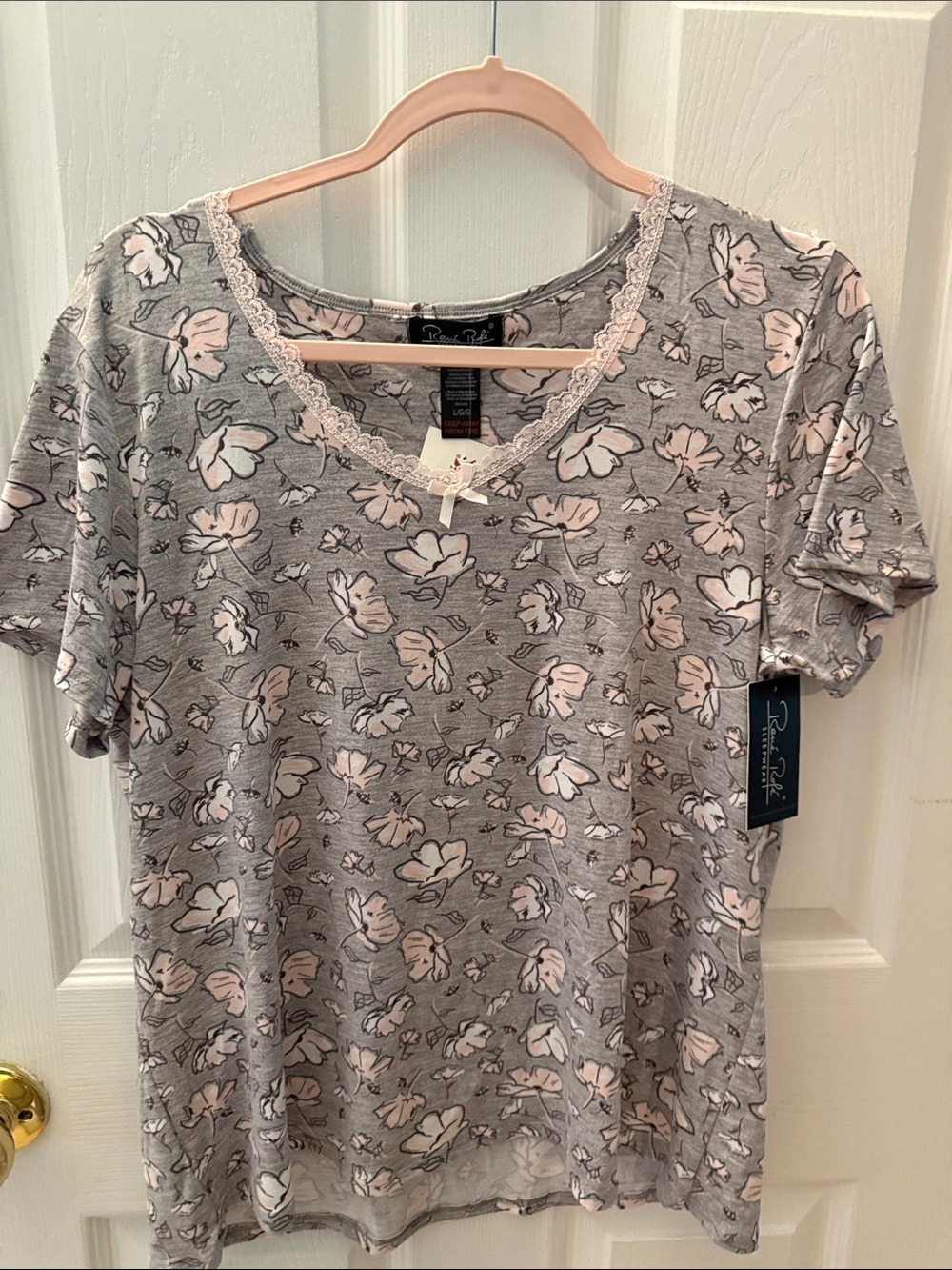 Rene Rofe Grey Pajama Set with Pink Floral Print - Picture 4 of 5